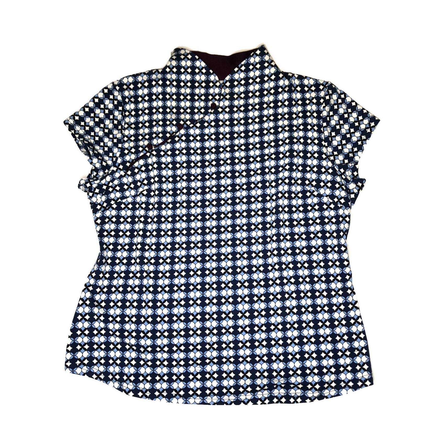 Mui Jai Top with Contrast Buttons, Blue Coins
