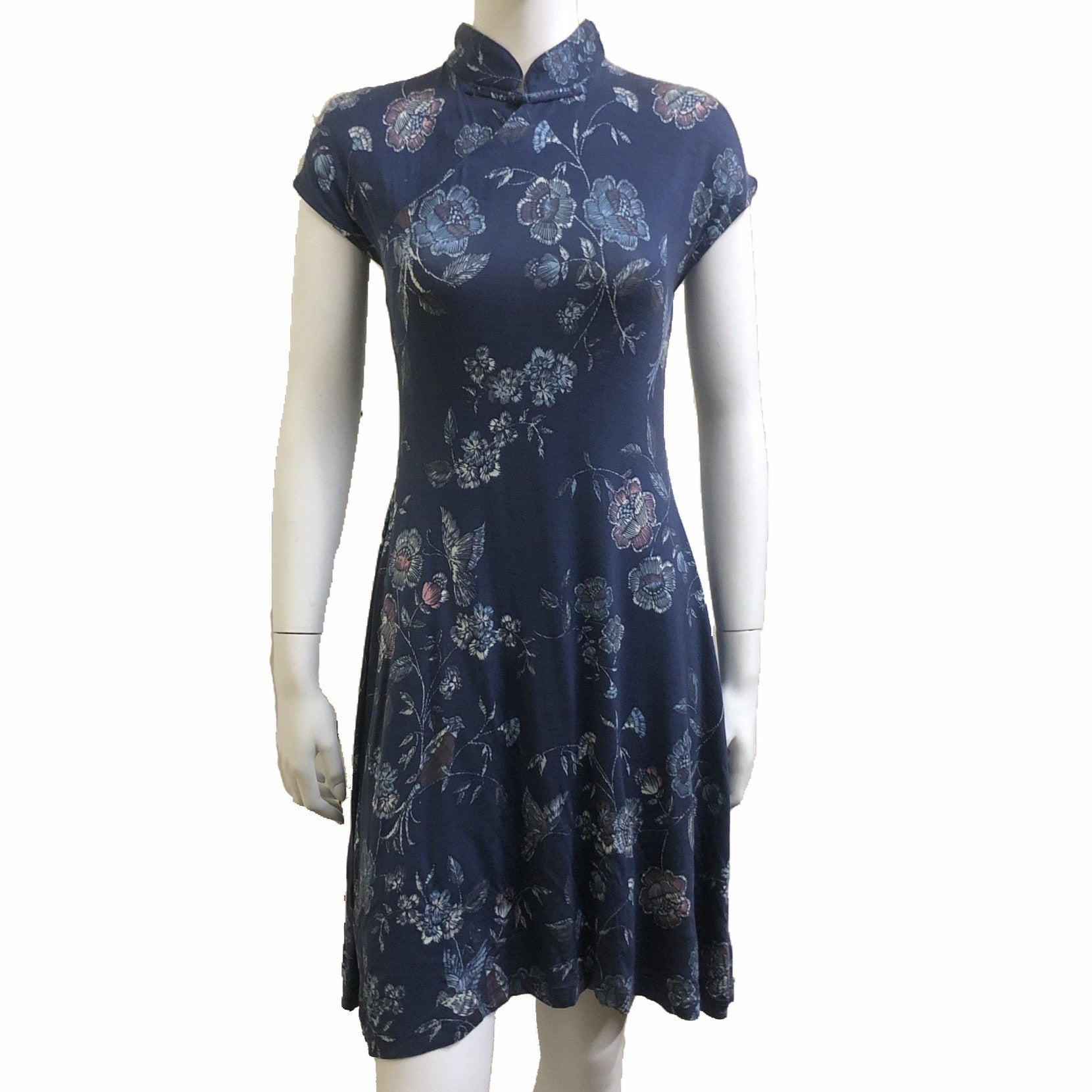 Printed Qipao Dress, Blue Floral