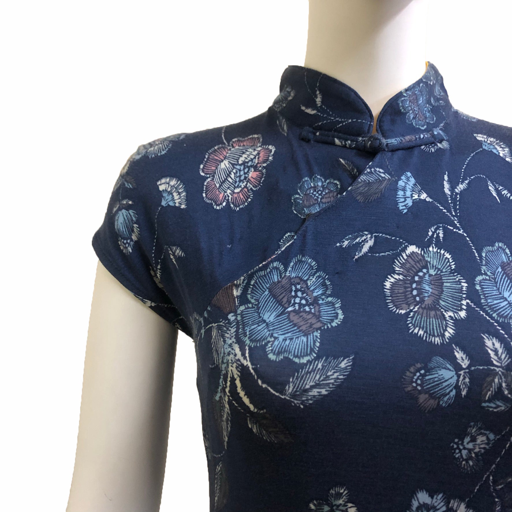 Printed Qipao Dress, Blue Floral