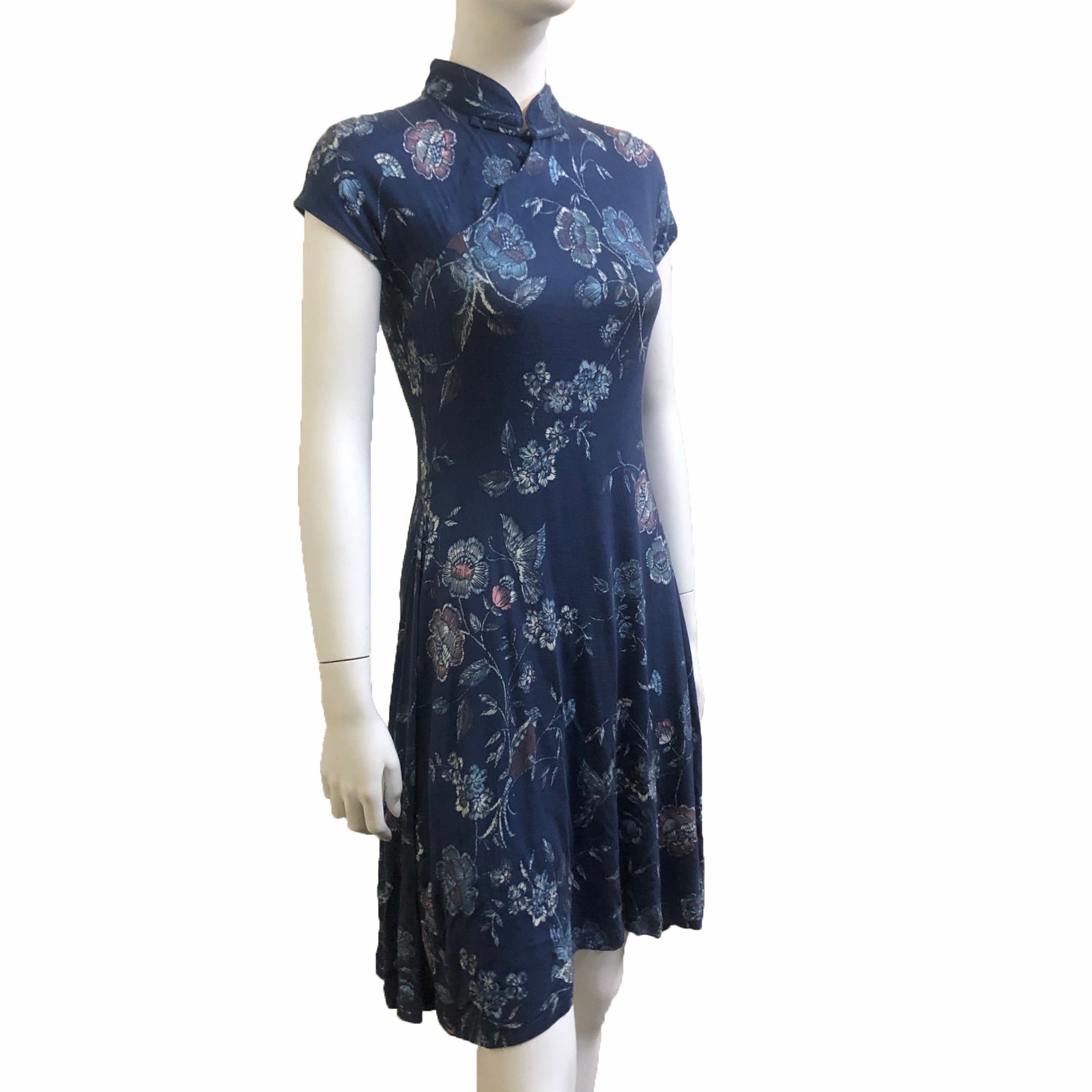 Printed Qipao Dress, Blue Floral