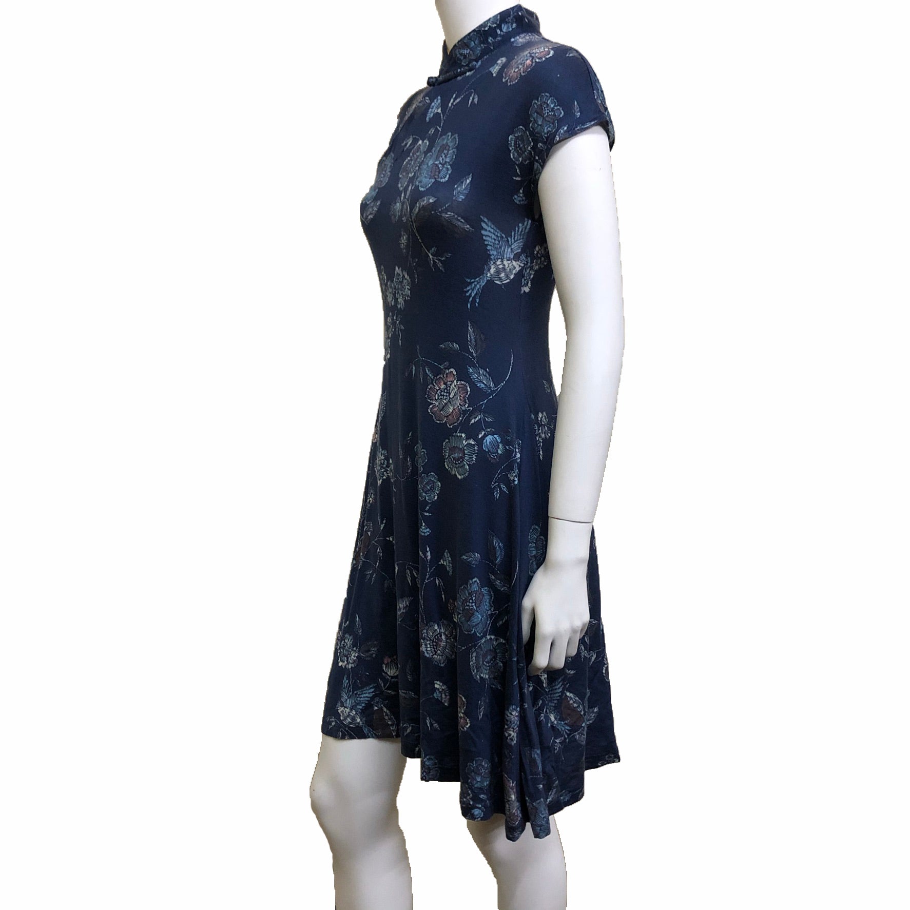 Printed Qipao Dress, Blue Floral