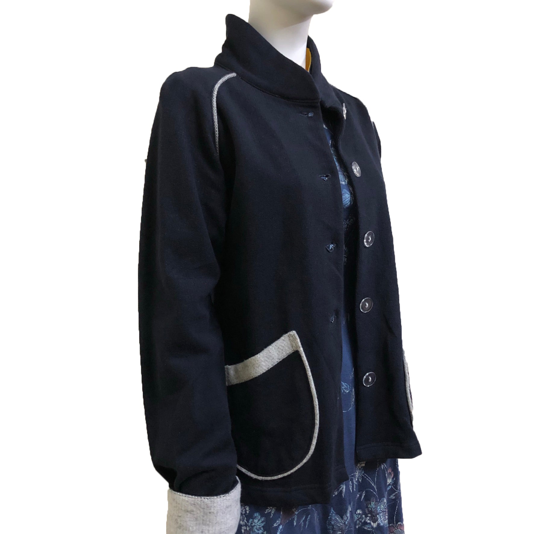 Chinese Collar Fleece Sung Jacket, Navy