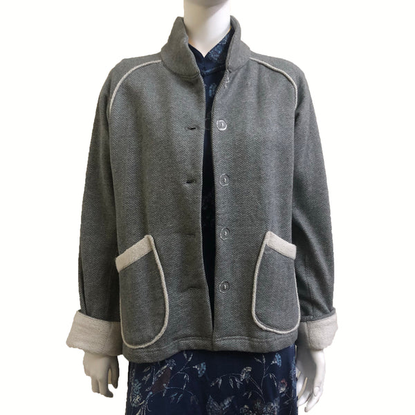 Chinese Collar Fleece Sung Jacket, Grey