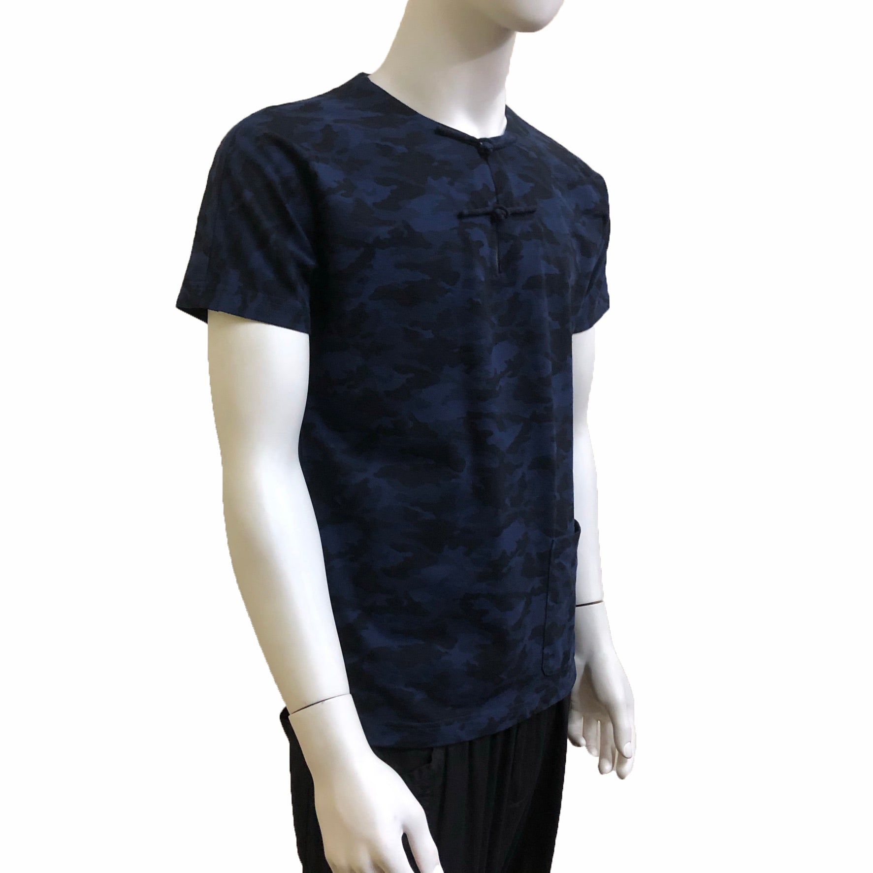Knot Button Pocket Henley, Blue Camouflage