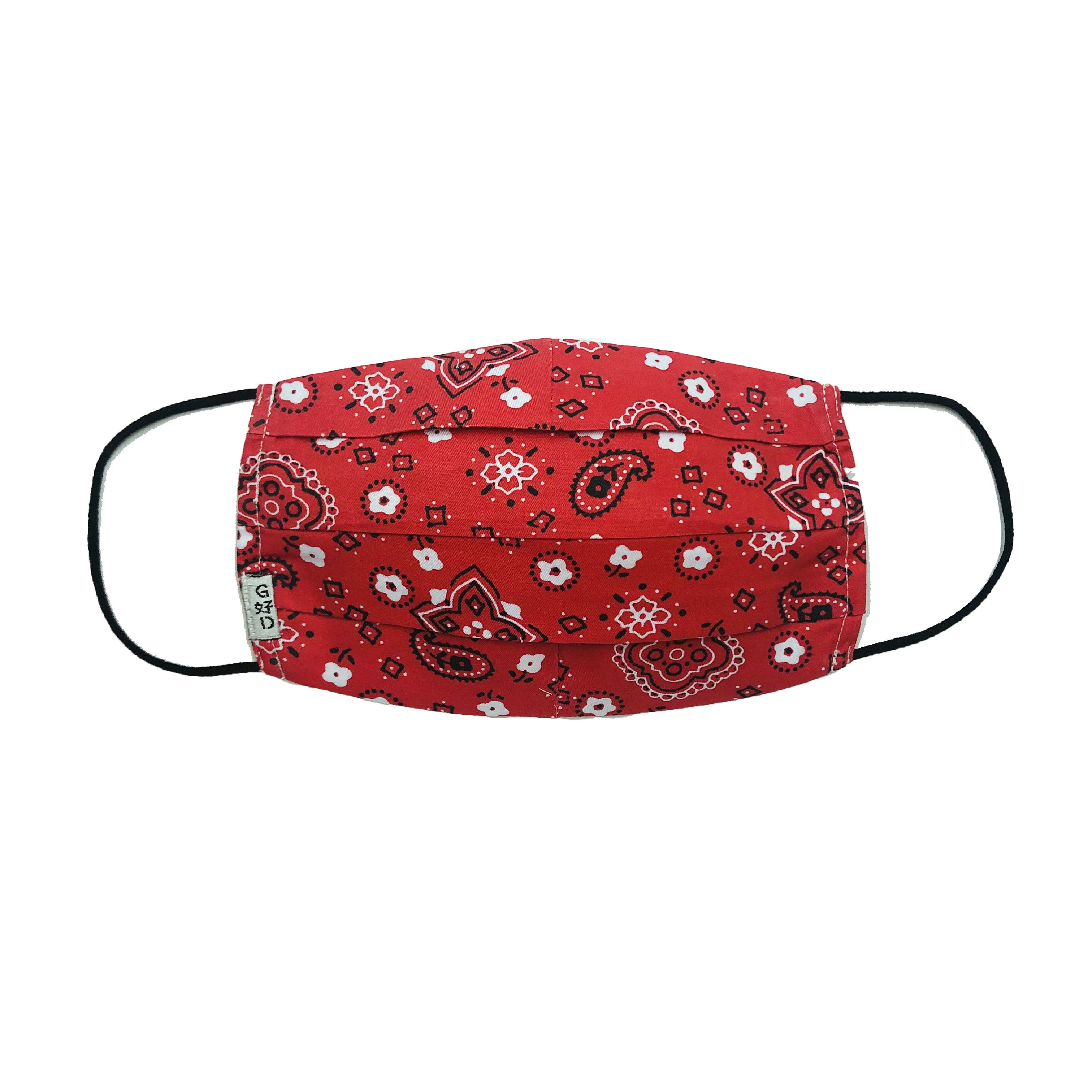 Bandana Red Pleated Mask with Holder