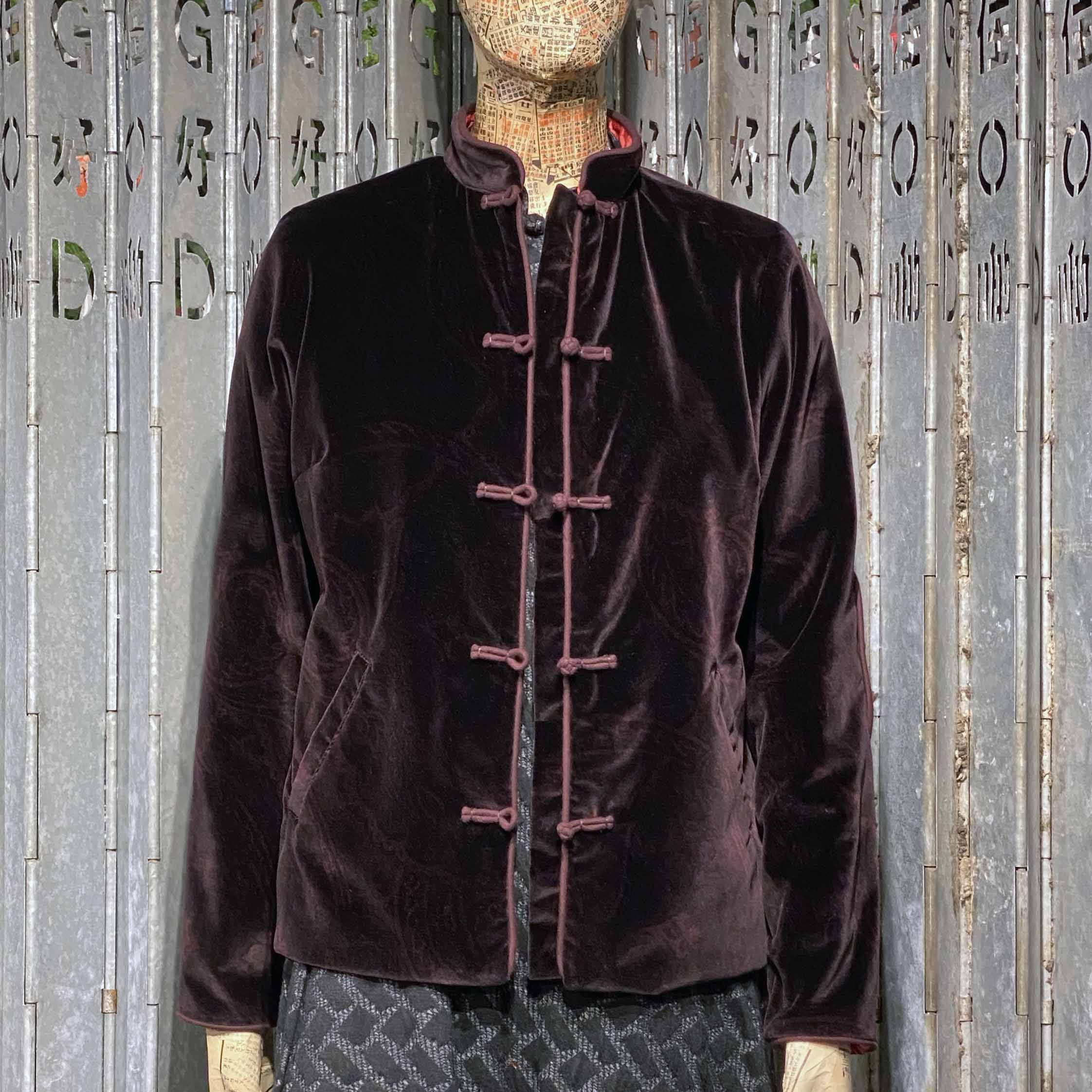 Velvet Knot Button Jacket, Burgundy Paisley