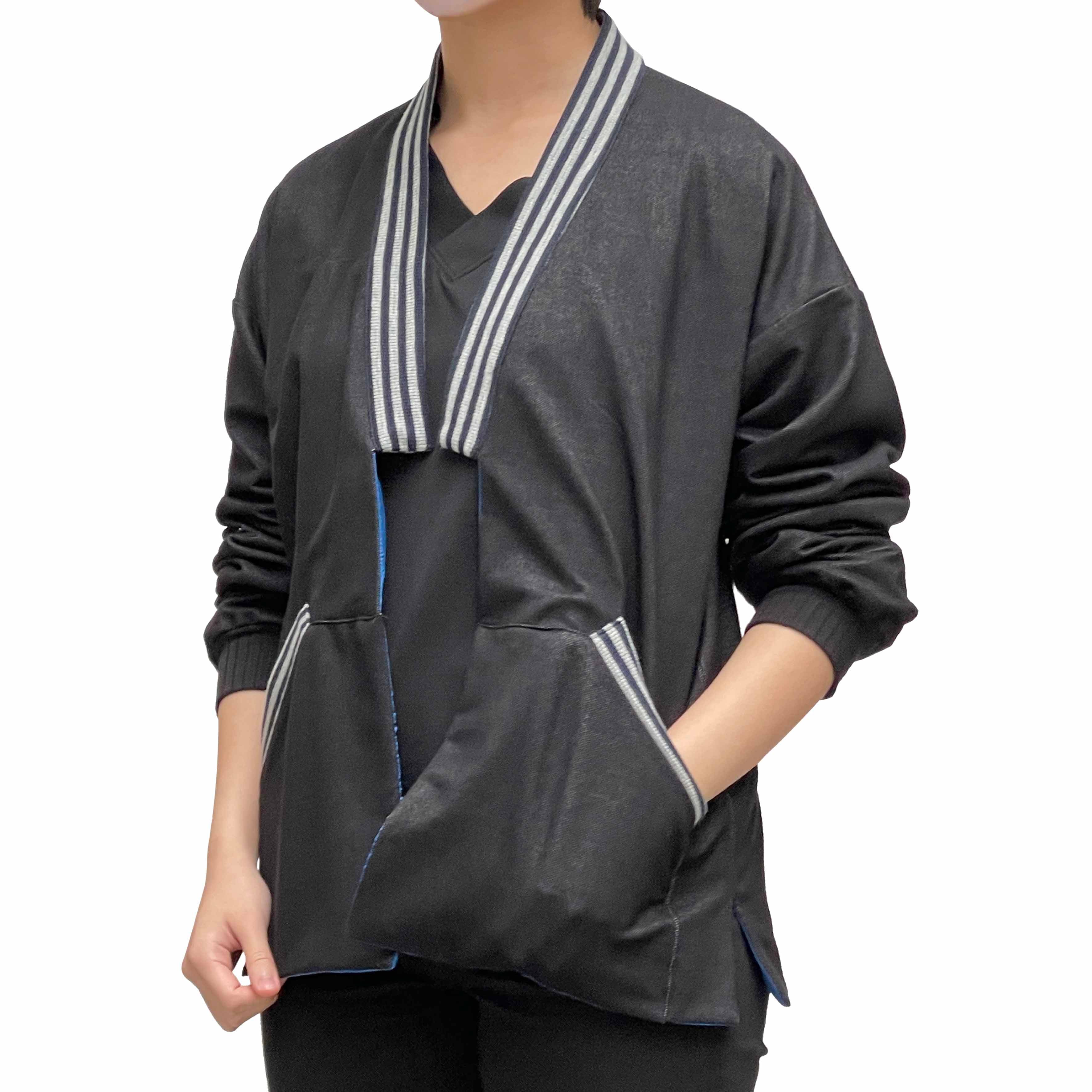 Short Reversible Kimono Jacket, Black/Electric Blue