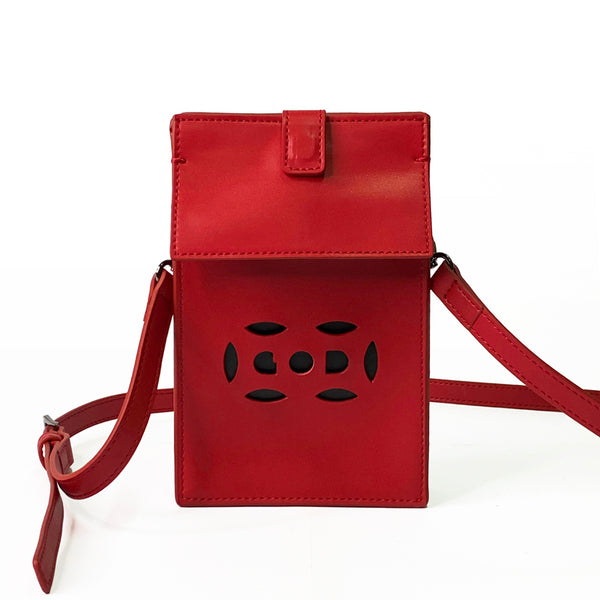 Mini Leather Letterbox Crossbody, Red