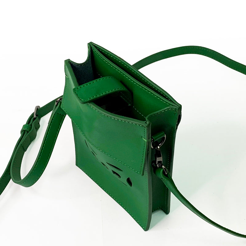 Mini Leather Letterbox Crossbody, Green