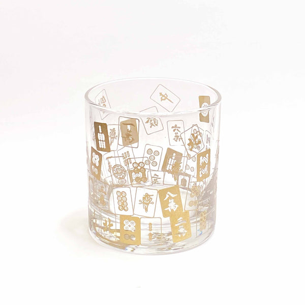 Gold Mahjong Mix Etched Whiskey Glass Set