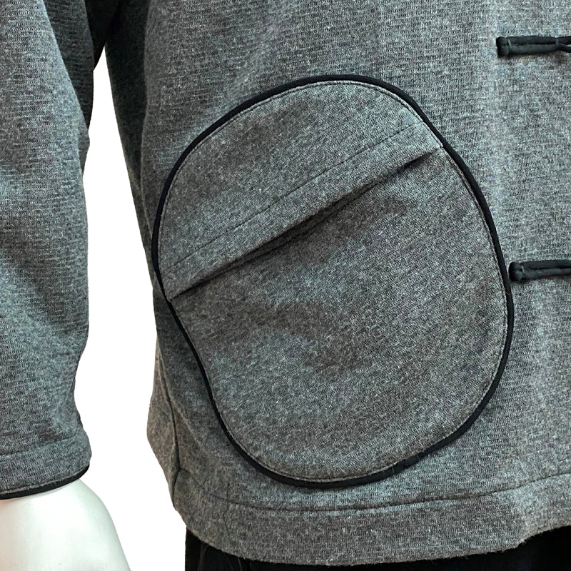 Contrast Knot Button Hoodie With Round Pockets