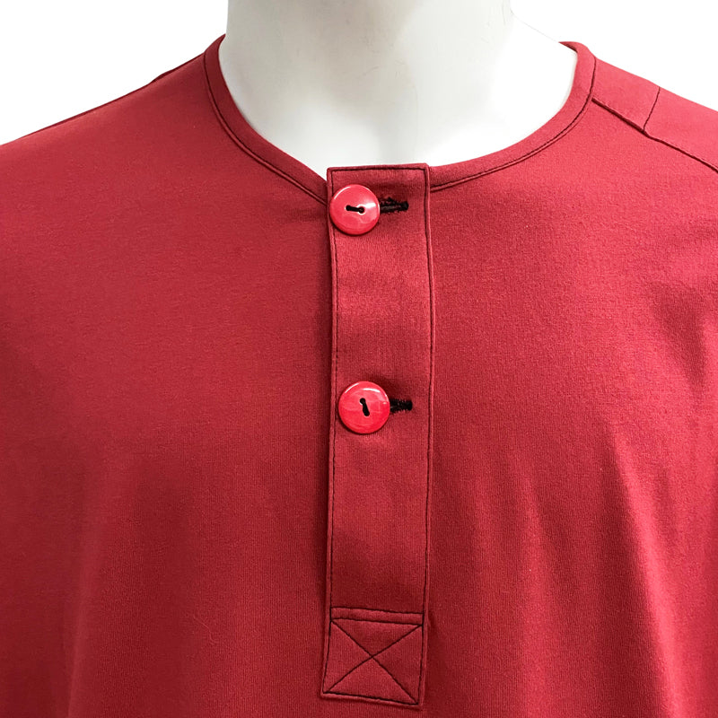 Loose Fit Long Sleeve Henley, Cherry Red