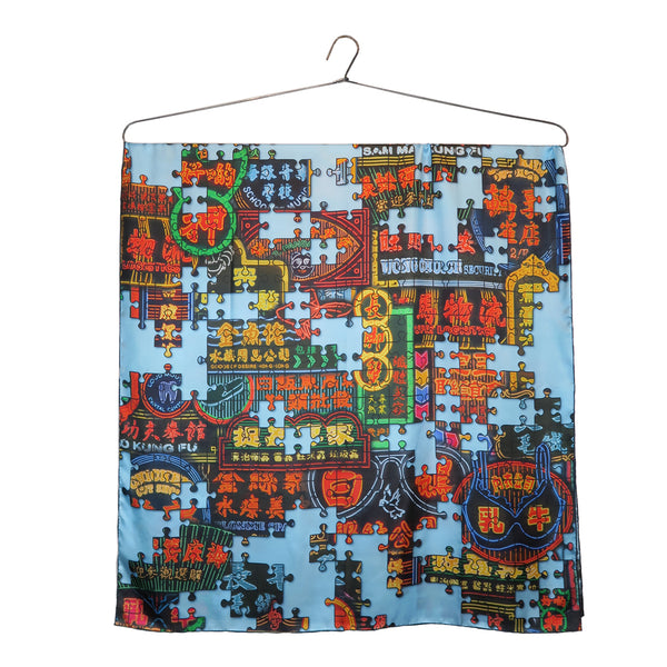 'Nathan Road Puzzle' Silk Scarf, Large