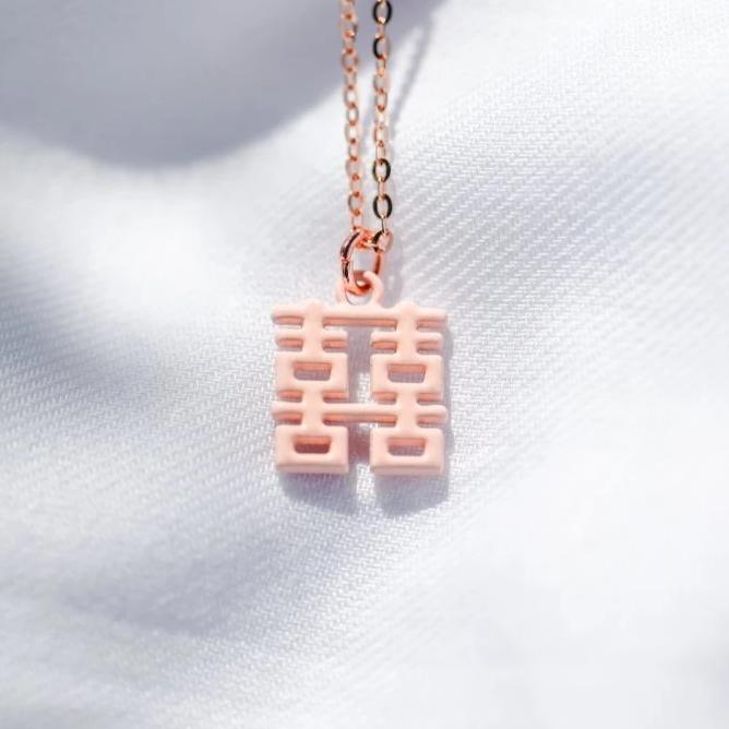 Mini Double Happiness Necklace, Pink by créature de keis