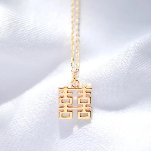 Mini Double Happiness Necklace, Gold by créature de keis