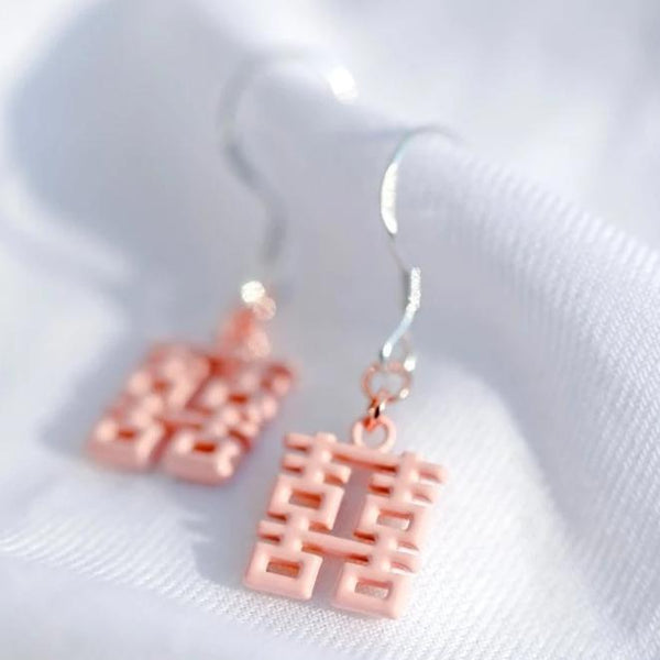 Mini Double Happiness Earrings by créature de keis, Pink