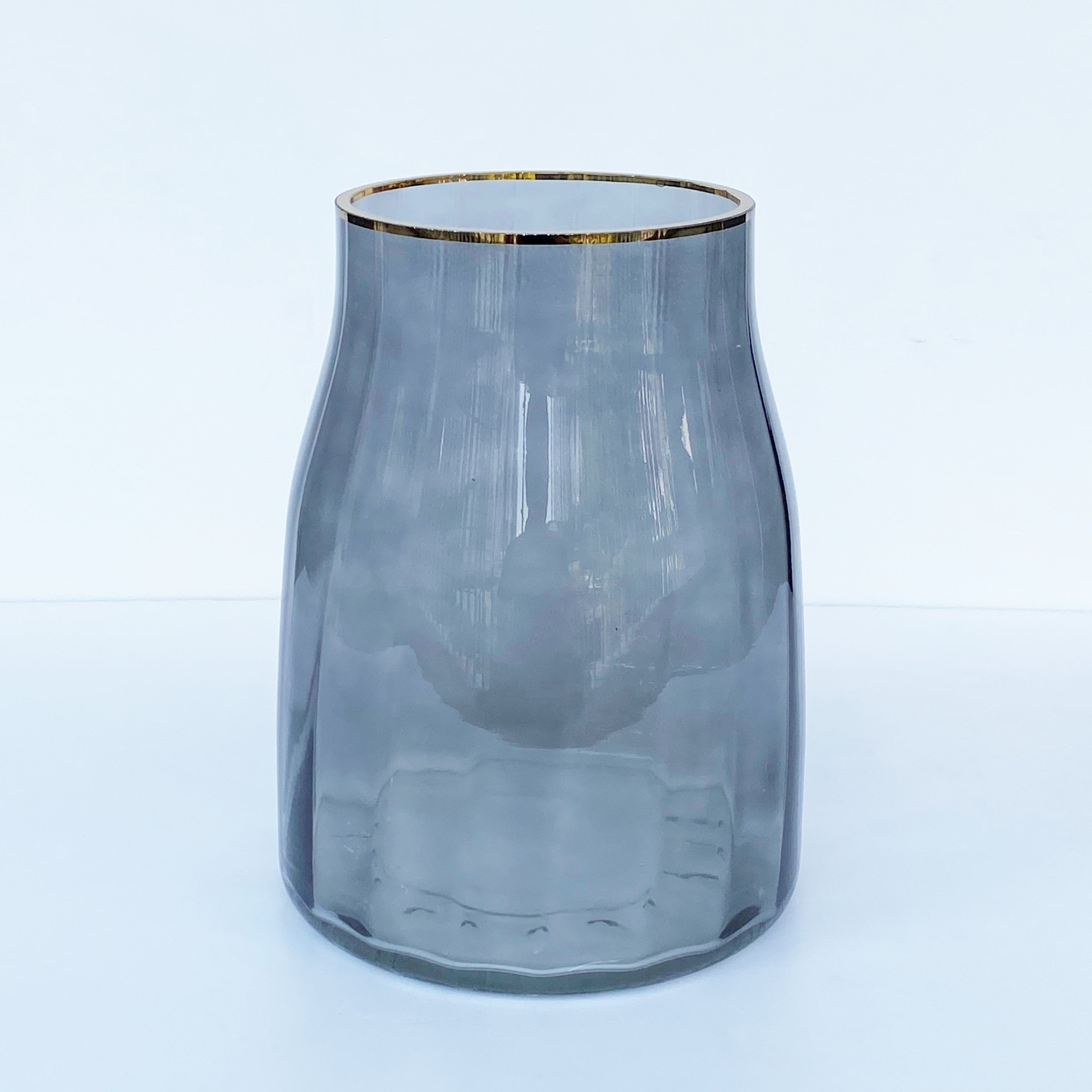 Short Light Smoke Vase with Gold Trim