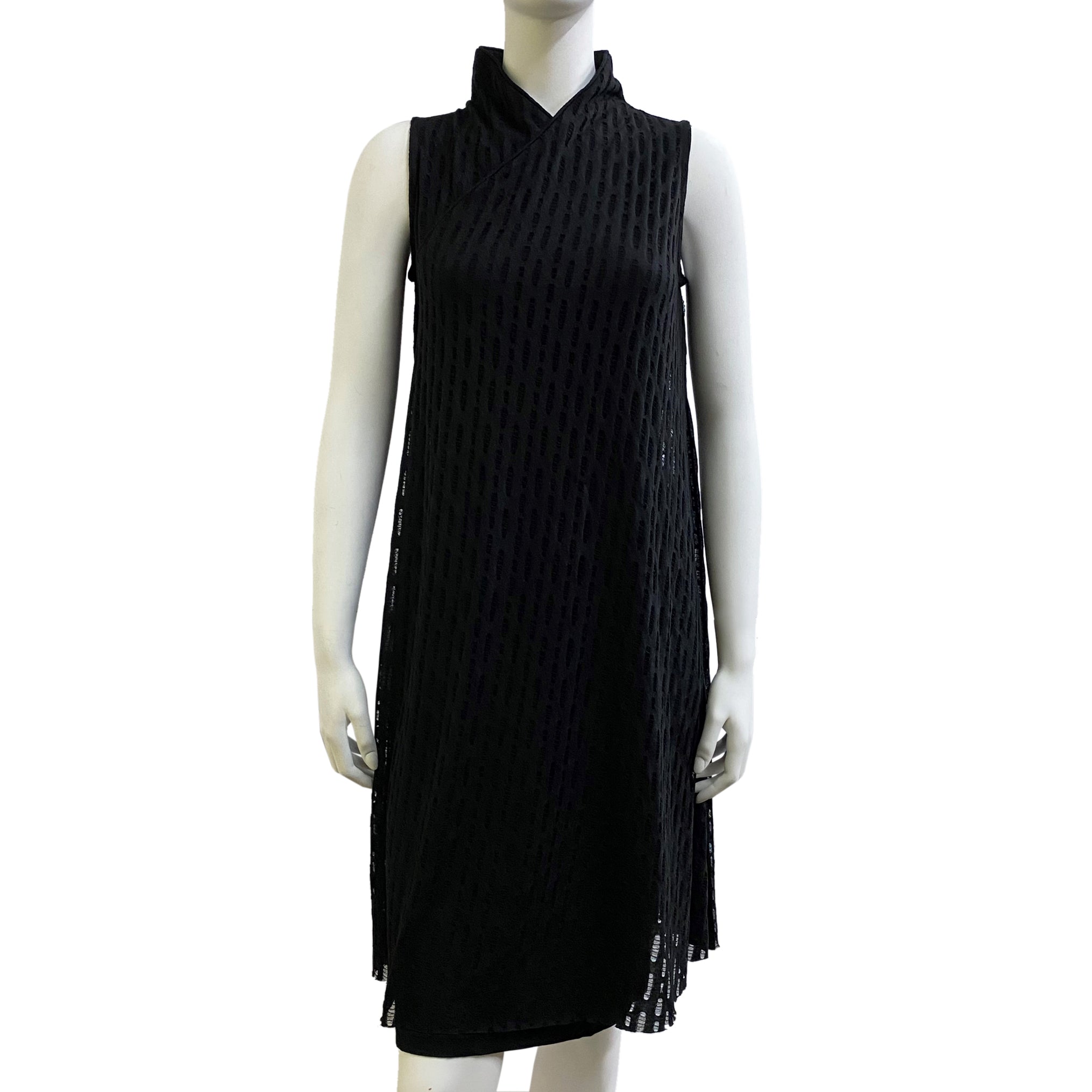 Two-Layer Sleeveless Qipao dress, Black/Net