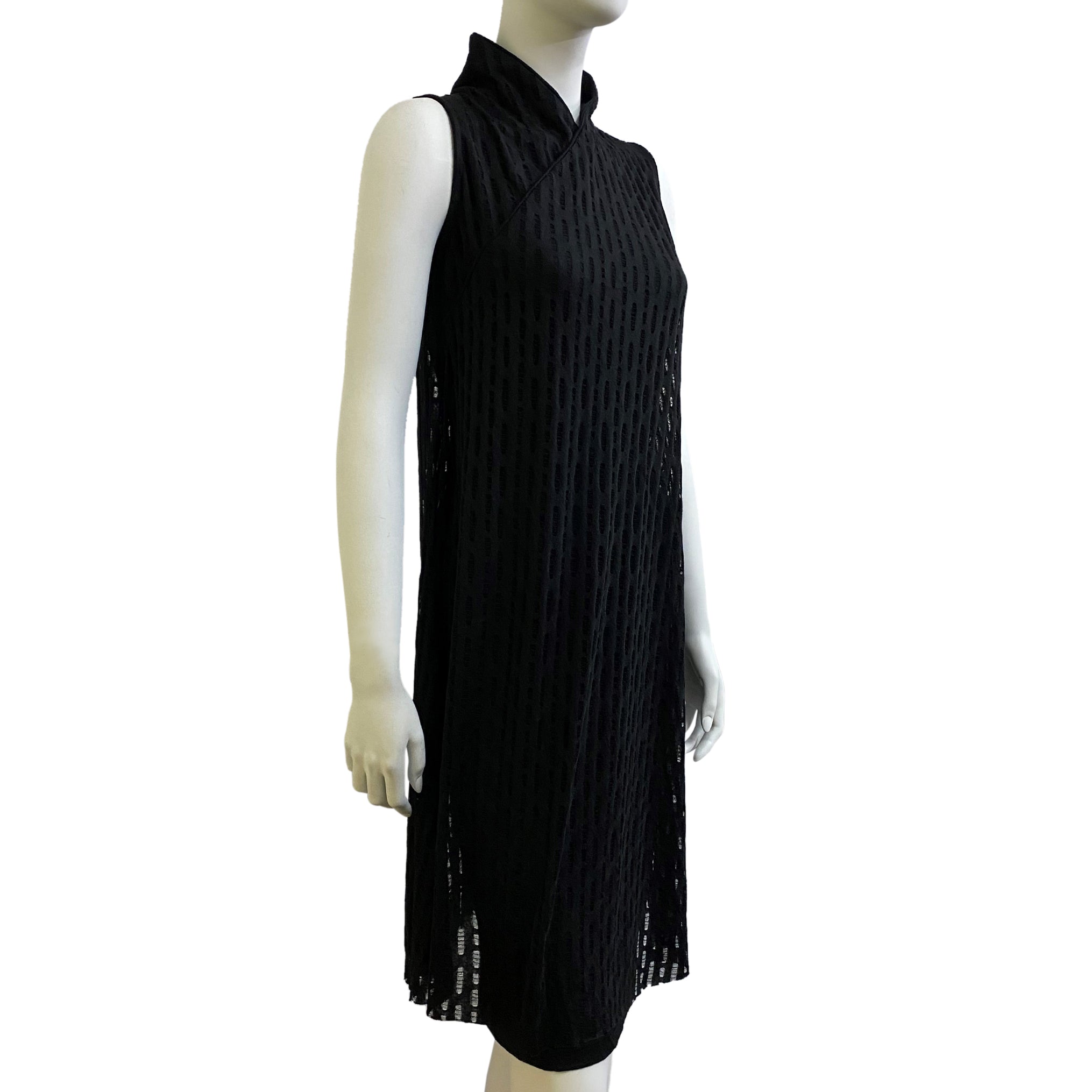 Two-Layer Sleeveless Qipao dress, Black/Net