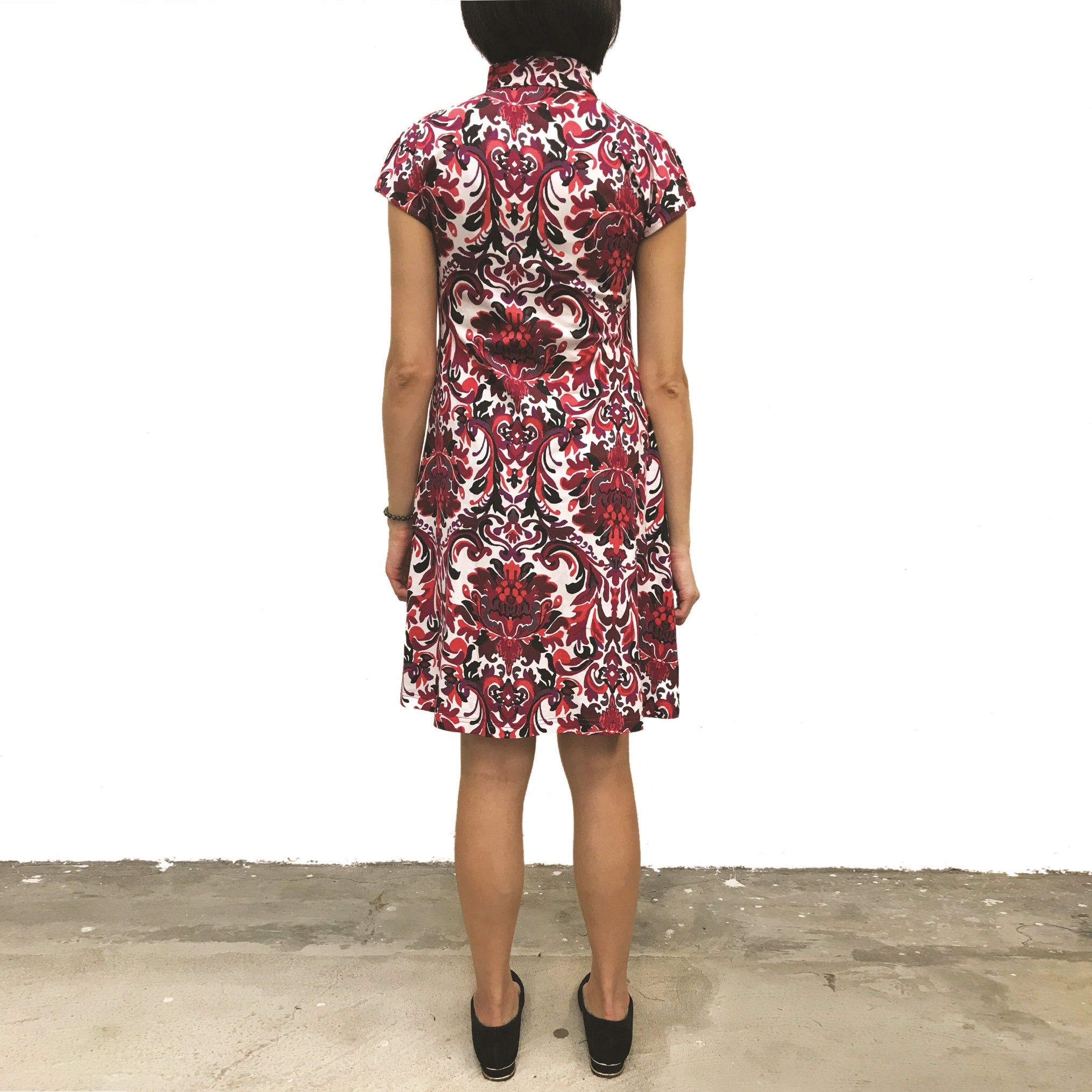'Red/Damask' Printed Qipao Dress