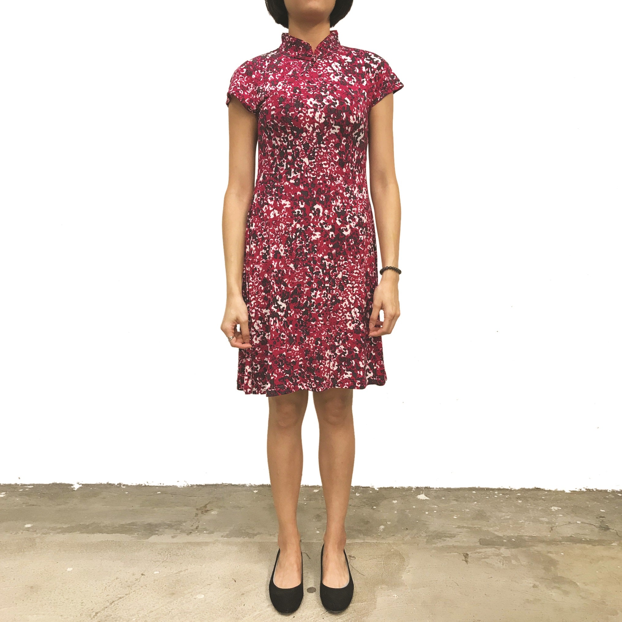 Magenta/Black Splash Printed Qipao Dress