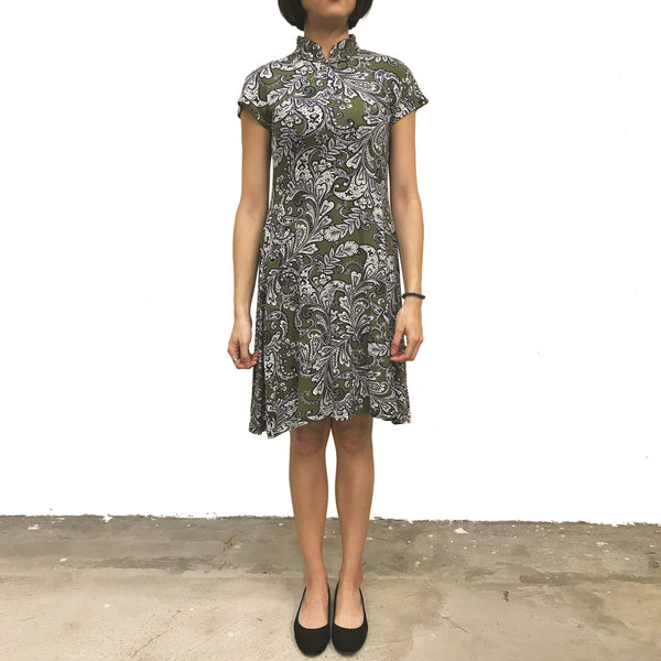 'Olive/Acanthus' Printed Qipao Dress