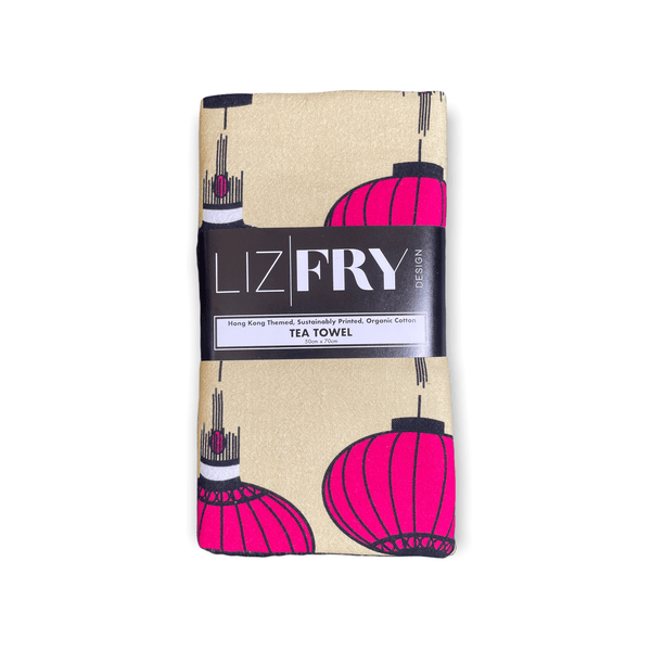 Wong Tai Sin Lanterns Tea Towel By Liz Fry Design, Oatmeal