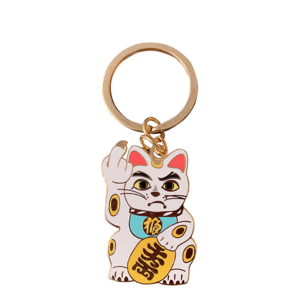 Angry Cat Keychain, White/Mint Green