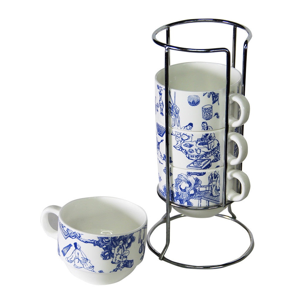 Toile de Jouy Stackable Mug Set