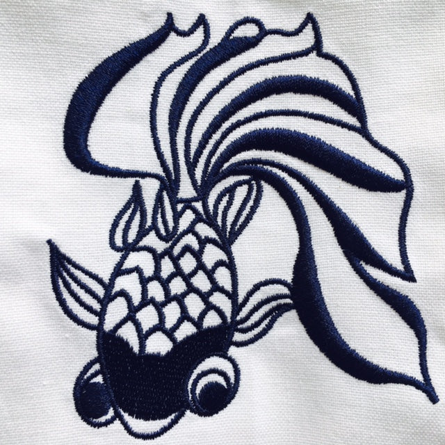 Embroidered Goldfish Tea Towel by Zest of Asia, Blue