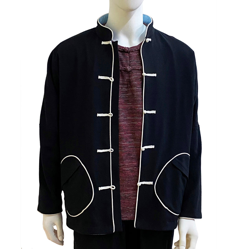 Contrast Knot Button Jacket With Round Pockets
