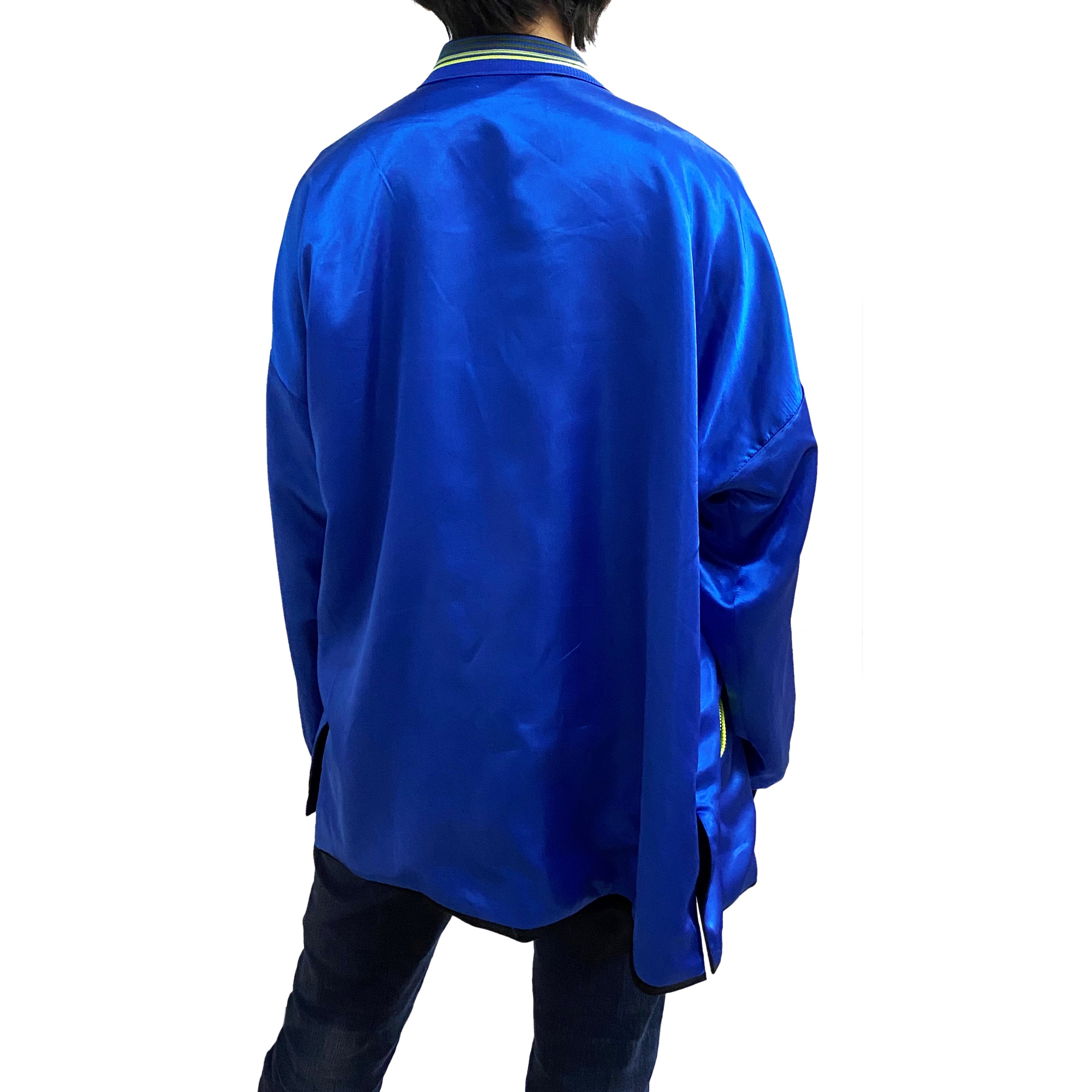Long Reversible Kimono Jacket, Black/ Electric Blue