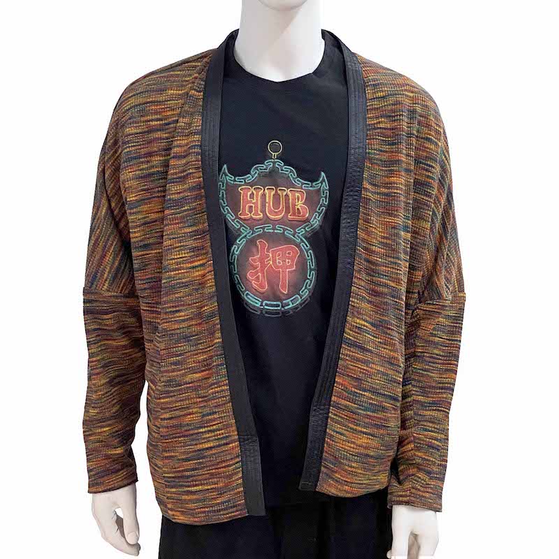 Reversible Kimono Jacket, Textured Grey/Rainbow Stripe
