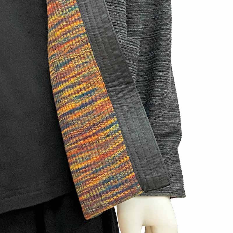 Reversible Kimono Jacket, Textured Grey/Rainbow Stripe