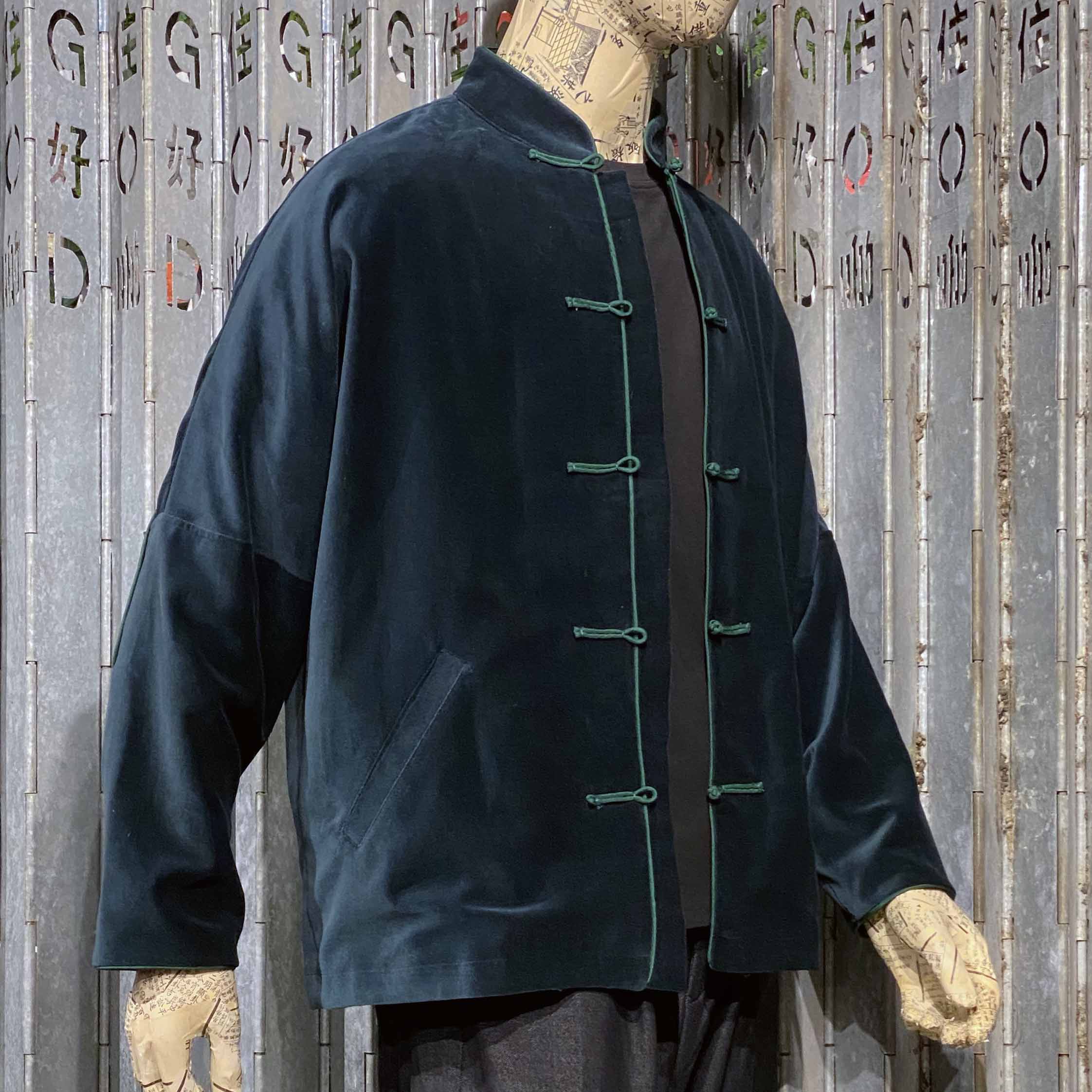 Velvet Knot Button Jacket, Green