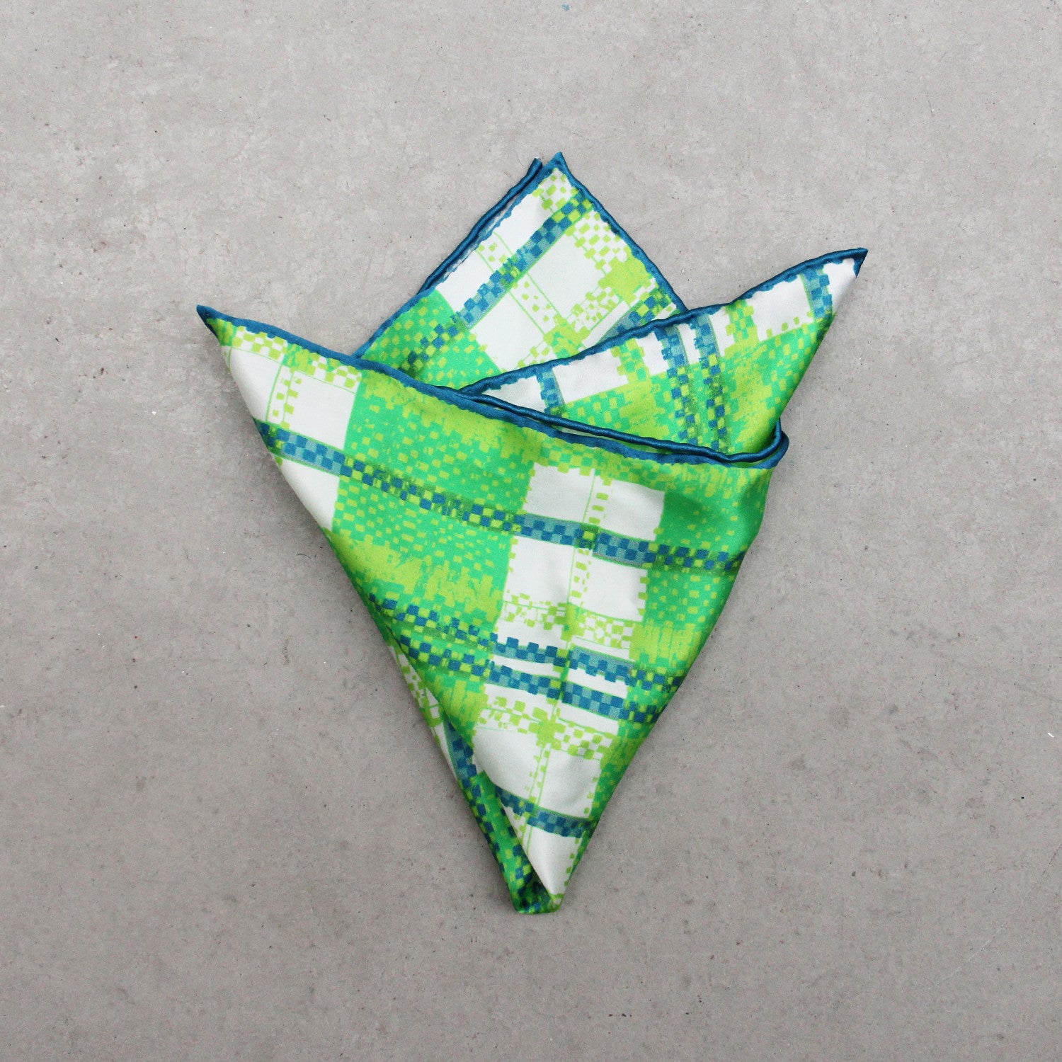 Amah Green White and Blue Silk Pocket Square