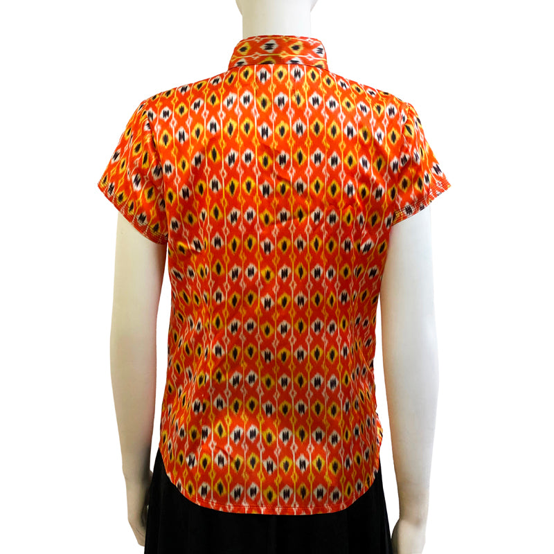 Silk Printed Mui Jai Top, Orange Diamonds