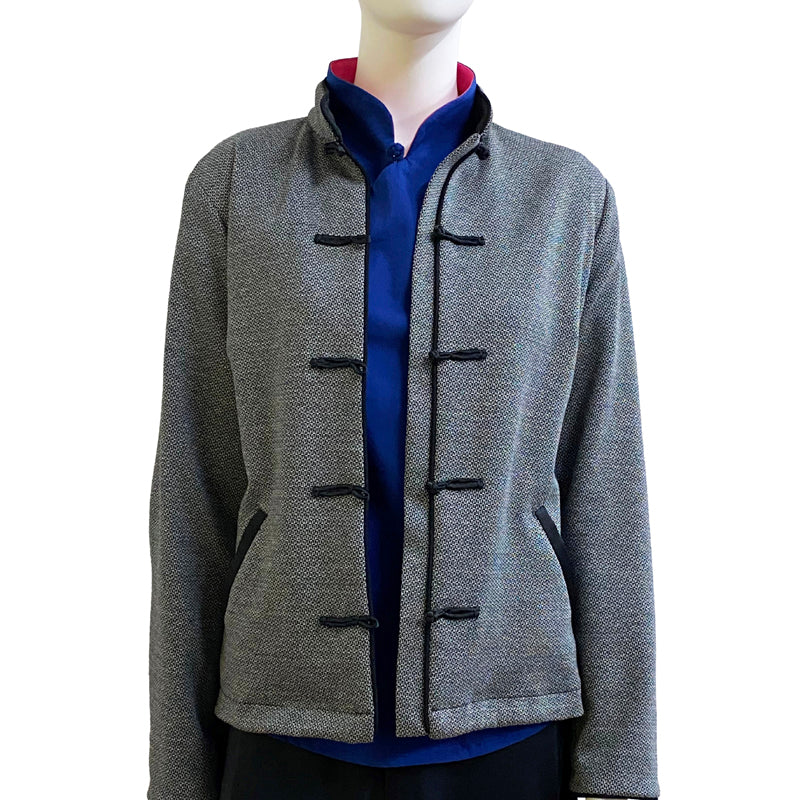 Contrast Knot Button Jacket, Grey Weave
