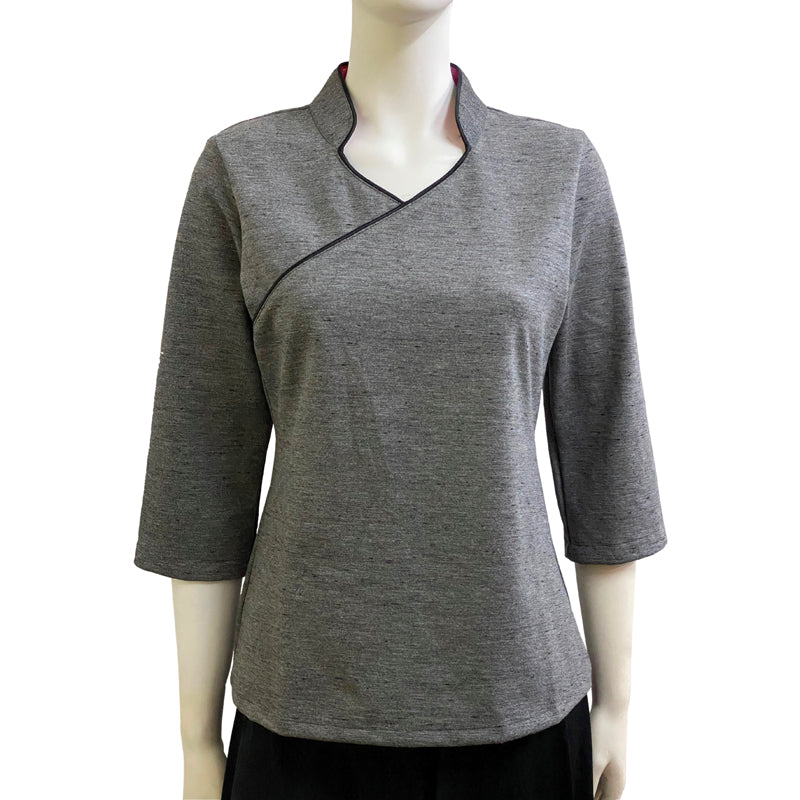 3/4 Sleeve Cross Panel Block Top, Grey